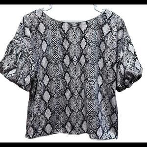 FATE NWT‎ Snakeskin Sequin Top Sz small Puff Sleeve Scale And Sparkle